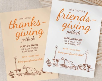 Inbjudan till Thanksgiving, mall för Friendsgiving-inbjudan, redigerbar, digital nedladdning