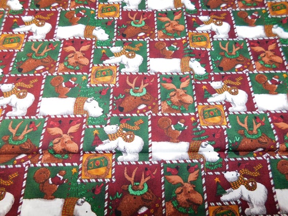 Vintage Fabric With Polar Bears And Moose By The Yard Etsy