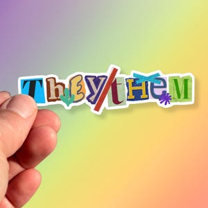 LGBTQ Pride They/Them Pronouns Sticker - Collage Design