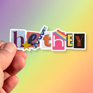 LGBTQ Pride He/They Pronouns Sticker - Collage Design