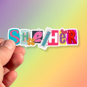 LGBTQ Pride She/Her Pronouns Sticker - Collage Design