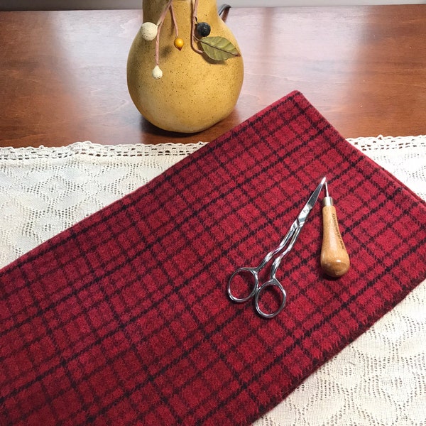 Cardinal Red on Tin Roof Plaid; Hand-dyed 100% Wool for Rug Hooking, Wool Applique, Quilting, Rug Braiding and Crafts