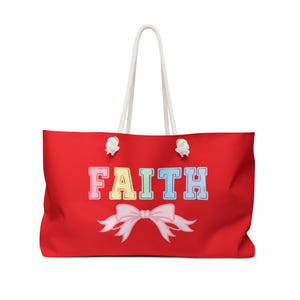 Faith-Inspired Red Weekender Bag for Travel, Gym, Beach, Gifts, Christian, Personalized Tote, Colorful Design