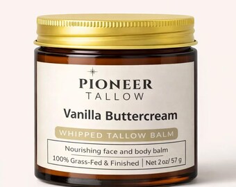 Vanilla Buttercream Whipped Tallow Moisturizer - 100% Grass-Fed and Finished, Handcrafted, Natural and Scented Skincare