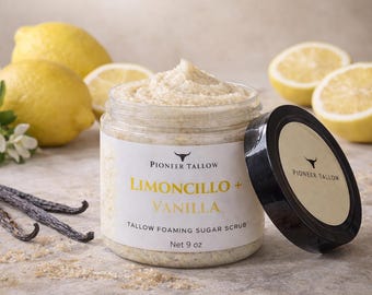 Limoncello Vanilla Foaming Sugar Scrub | Tallow Foaming Body Scrub | Natural Exfoliator | Moisturizing Whipped Scrub | Dry Skin Glow