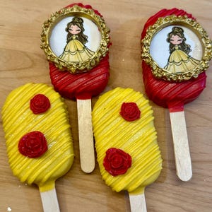 Beauty and the Beast Cakesicles, Belle inspired Cakesicles, Disney Cakesicles, birthday Cakesicles, organic Cakesicles