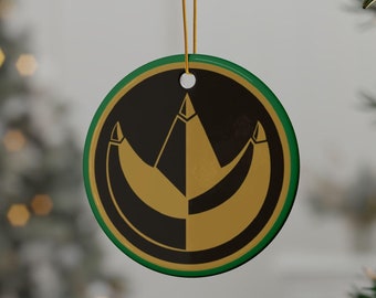 MMPR Green Ranger Christmas Ornament, Zyuranger Dino Coin Ceramic Gift