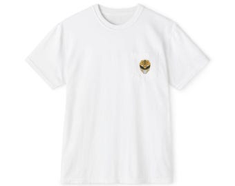 White Ranger Helmet Pocket T-Shirt, MMPR 90's TV Show Fan Gift