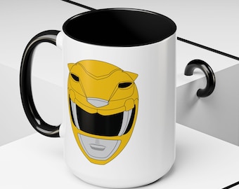 Yellow Ranger Helmet Mug, MMPR Inspired Coffee Cup (15oz)