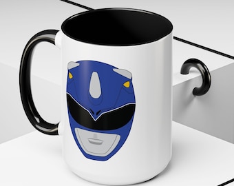 Blue Ranger Helmet Mug (15oz), MMPR Inspired Triceratops Dino Coin Coffee Cup for Zyuranger Fans