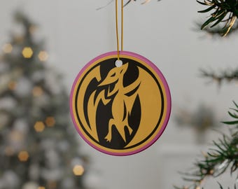 MMPR Pink Ranger Ceramic Ornament, Pterodactyl Dino Emblem Christmas Gift