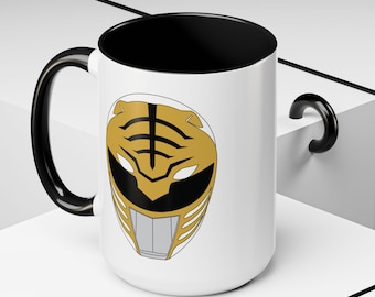 White Ranger Helmet Mug (15oz), MMPR Inspired Coffee Cup
