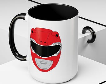 Red Ranger Helmet Mug (15oz), MMPR Inspired Coffee Cup