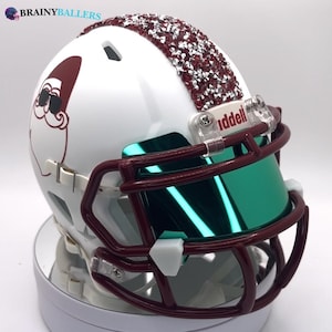 Christmas Santa Mini Football Helmet - Red & Green With White Matte Helmet Riddell with crystals!