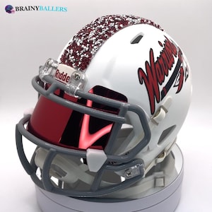 Edgewood Warriors Mini Football Helmet - Silver & Red Crystals, Red Visor, Matte White Riddell with crystals!