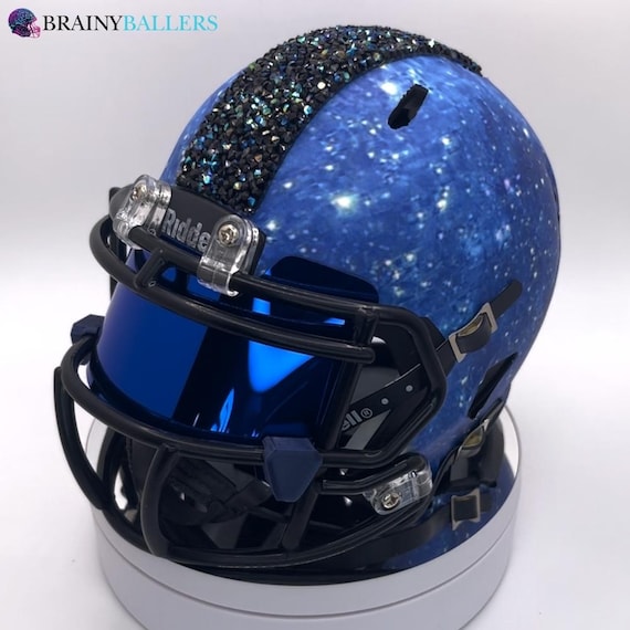 dark blue football helmets Galaxy Themed Mini Football Helmet - Galaxy Crystals, Blue Visor, Black  Facemask Riddell