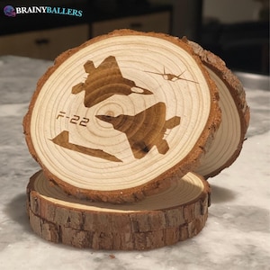 F22 Raptor Set of 4 Wooden Laser Engraved Coffee Coasters Perfect GIFT for Stealth Fighter Jet Lovers!