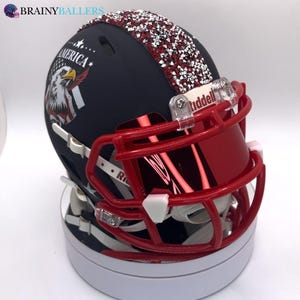 Laser Engraved &quot;USA&quot; America Inspired Mini football Helmet - Cardinals Red Facemask, Visor, Riddell, Perfect GIFT! Riddell with crystals!