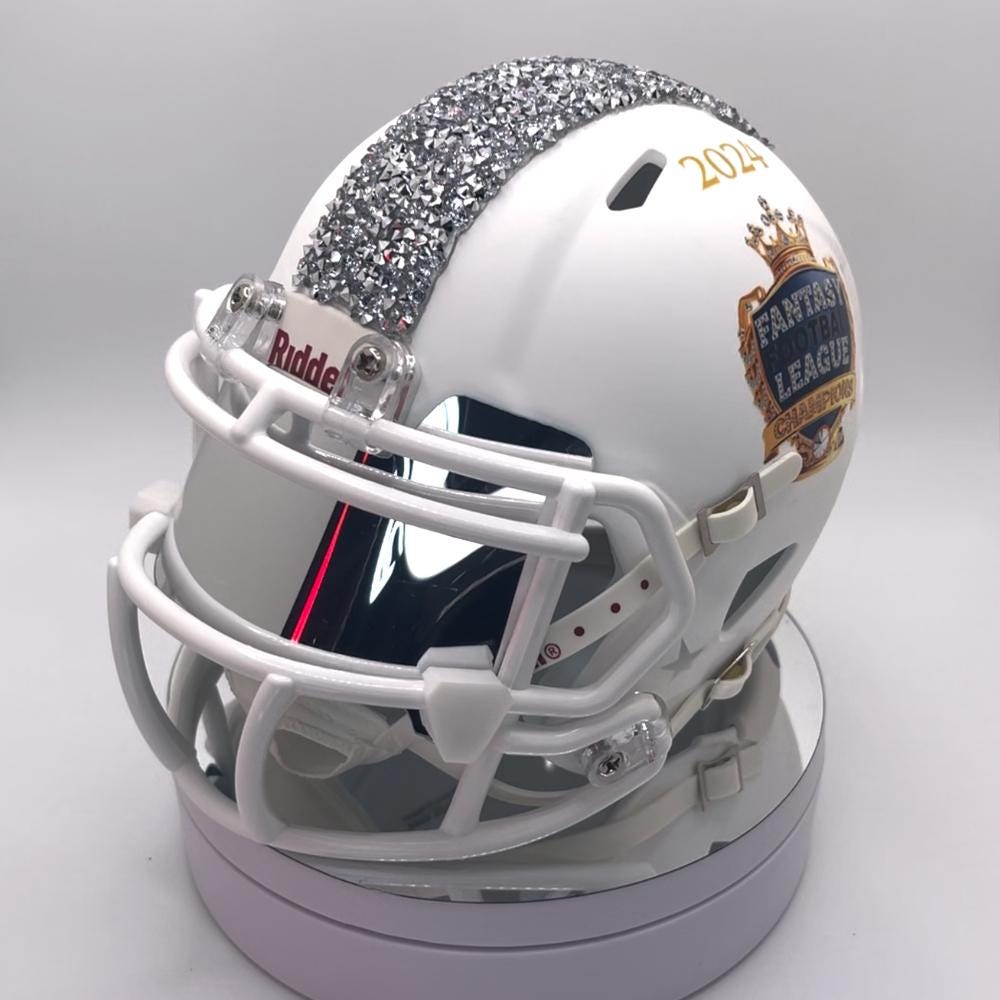 custom fantasy football mini helmets Custom Fantasy Football Championship Mini Helmet Trophy - Riddell With  Crystals!