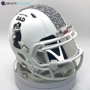 World&#39;s Best Dad Mini Football Helmet - White Matte Base PERFECT GIFT Riddell with crystals!