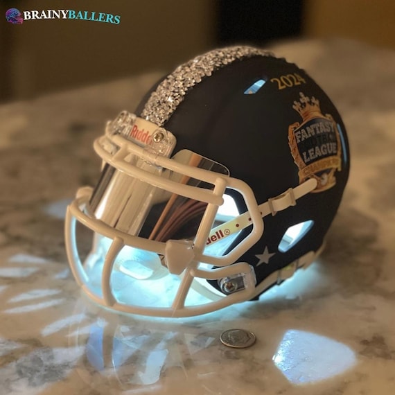 custom mini fantasy football helmet 2024 Fantasy Football Championship Mini Helmet Trophy – White LED &  Crystals