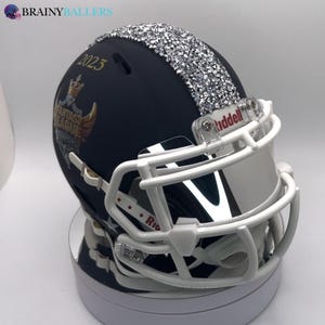2023 Fantasy Football Championship Mini Helmet Trophy - Silver Eagles style Matte Navy Riddell with crystals!