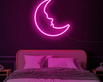 Mond Leuchtreklame - LED Neonlicht | Perfekte Wohnkultur | Schlafzimmer Dekor | Wohnzimmer Dekor | Handgemachte Mond Leuchtreklame | Geschenk für Sie & Ihn