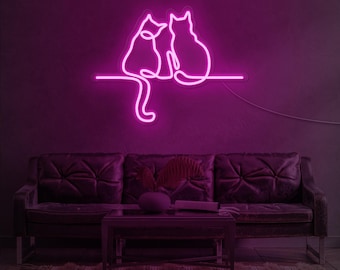 猫のネオンサイン | ネオンライト ウォールアートサイン | かわいい猫の装飾 | ギフト LED ネオンライト | カップル猫のネオンサイン | カスタム猫ネオン | ピンクのネオン