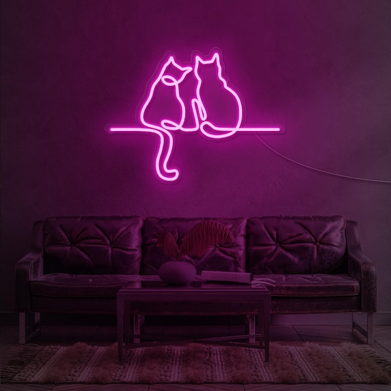 Cat Neon Sign | Neon Light Wall Art Signs | Cute Cat Decor | Gift LED Neon Lights | Couple Cat Neon Sign | Custom Cat Neon | Pink Neon