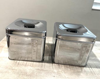 Vintage Lincoln Beautyware chrome TEA and COFFEE 1950s canister set