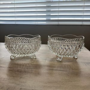 Vintage Indiana Glass Diamond Point 3-footed Candy Dish set of 2