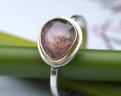 Violet Rose Cut Sapphire Ring in Yellow and Silver - Modern Engagement, Stacking, or Cocktail Ring