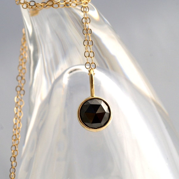 Reserve listing for John. Sweet Little Rose Cut Black Diamond Pendant In 14k Yellow Gold