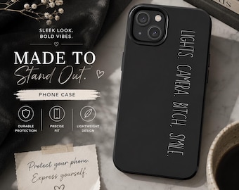 Funny Sassy Phone Case: Lights Camera Smile - Protective iPhone Samsung Cover
