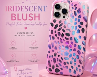 Pink Iridescent Leopard iPhone Case, Abstract Animal Print Phone Cover for iPhone, Samsung Glossy Protective Case, Y2K Aesthetic Gift