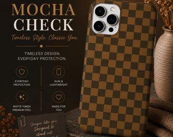 Brown Checkered Phone Case, Checkerboard Pattern, iPhone & Samsung Cover