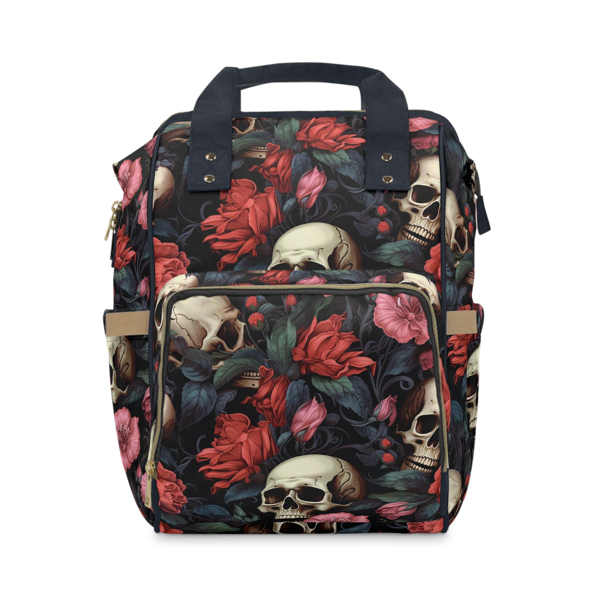 Goth Skull Flower Diaper Bag: Edgy Floral Baby Organizer - Etsy display picture 2