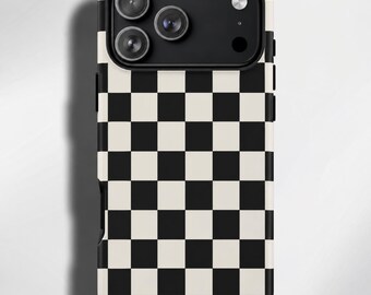 Checkered Phone Case, Black and White Squares, iPhone & Samsung Cover