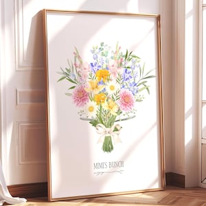 Custom Birth Flower Family Bouquet Print, Birth Month Flower Gift for Mom, Mother&#39;s Gift, Custom Digital Wall Art Print Personalized Gift