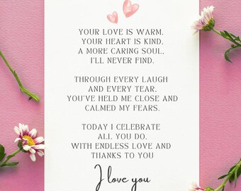 Carte poème maman pour la fête des mères, carte de fête des mères Love You maman, cartes fête des mères pour maman, joyeuse fête des mères, cadeau fête des mères pour maman, poème