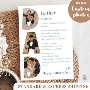 Carte de fête des pères photo personnalisée pour papa, définition de père, carte de poème d'appréciation de père sincère, carte de remerciement pour papa, cadeau pour papa