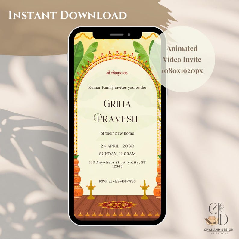 Traditional Griha Pravesh Invitation Template, Welcome Sign, Editable ...