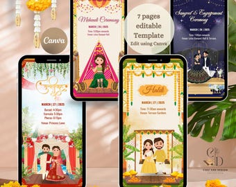 Animated Video invitation Template, DIY Editable Indian Wedding Invitation full event suite, Traditional Hindu Wedding electronic invite set