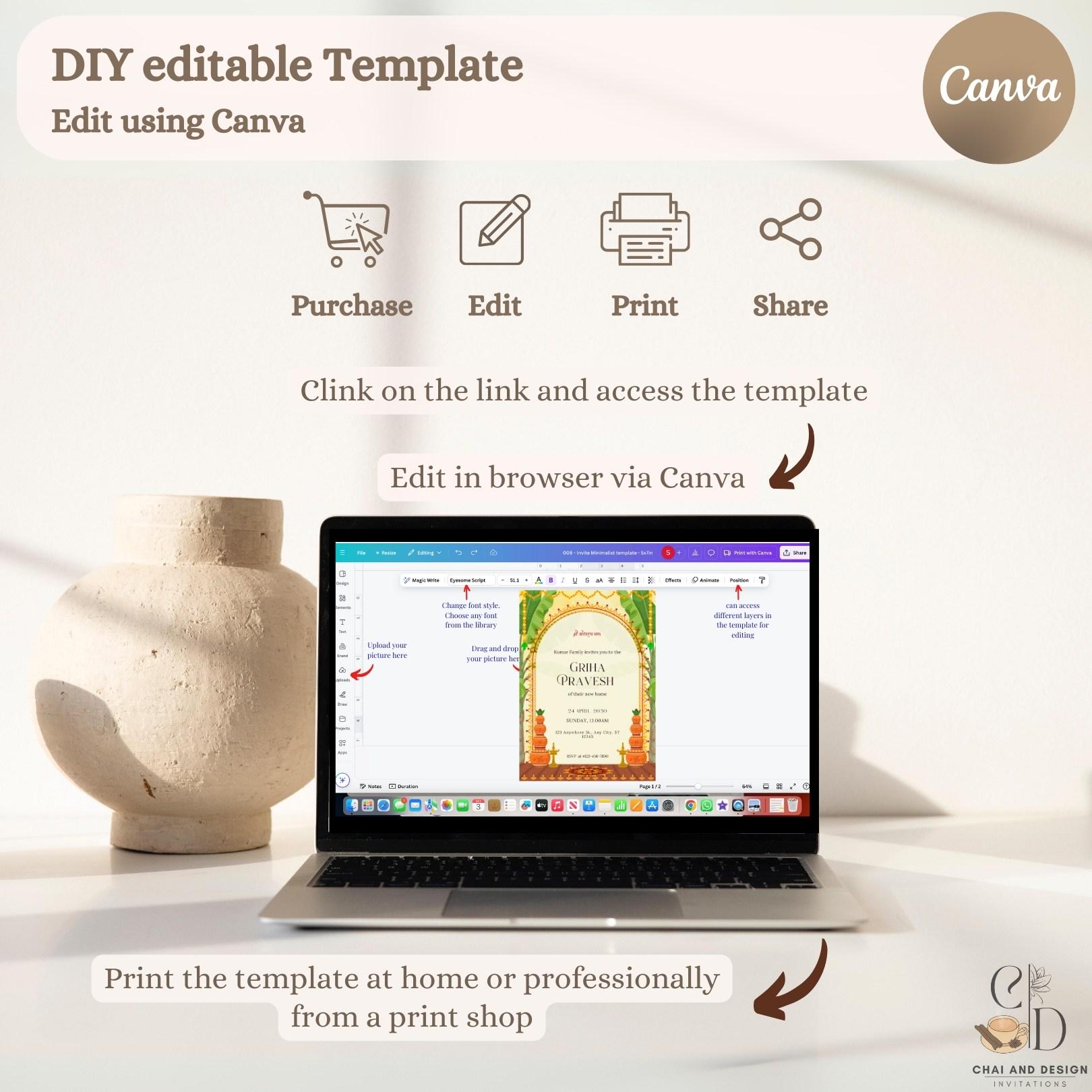 Traditional Griha Pravesh Invitation Template, Welcome Sign, Editable ...