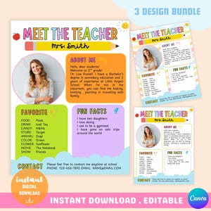 Meet the Teacher Classroom Printable Template, Teacher Introduction, Bright Pastel, Canva Editable Template, INSTANT DOWNLOAD Ready to print