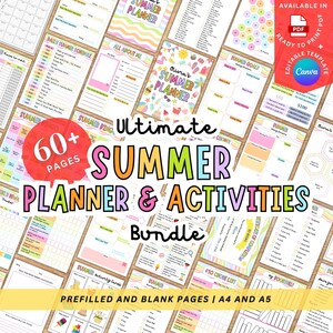 Printable Kids Activities Summer kids planner for kids Summer activity planner and tracker bundle, Summer bucket list, Reading kit, editable