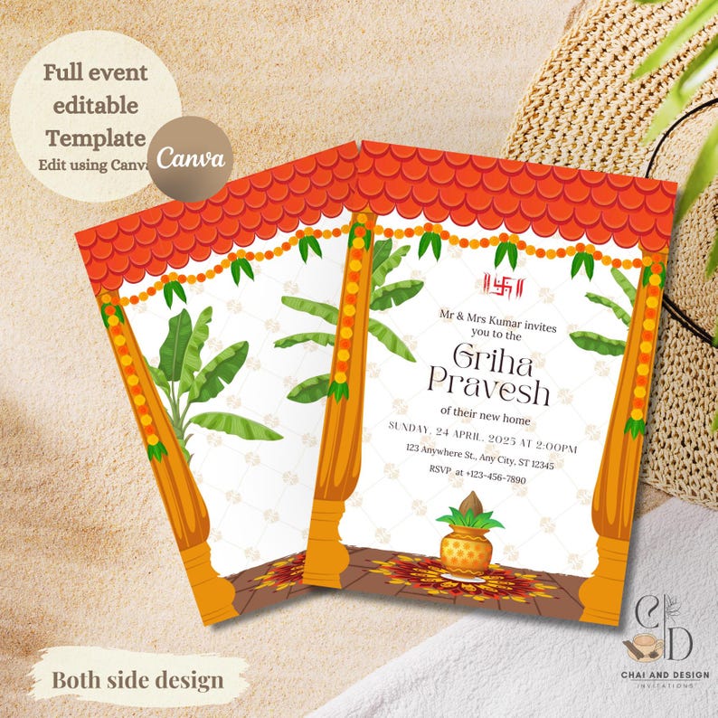 Editable Indian Griha Pravesh Invitation Template Set, Welcome Sign ...