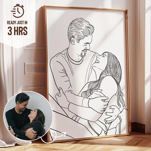 Dibujo de una línea, retrato de pareja personalizado, retrato familiar personalizado con mascotas, regalo de aniversario de bodas personalizado, dibujo personalizado a partir de una foto