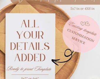 Customize existing templates in the shop, Ready to Print Invitations, All details added invitation customization service, digital download