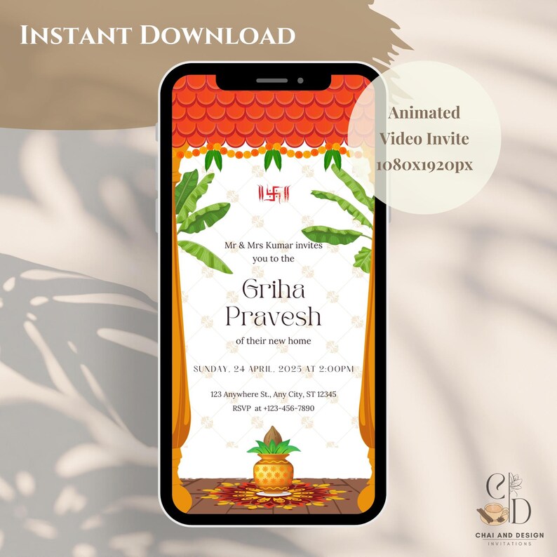 Editable Indian Griha Pravesh Invitation Template Set, Welcome Sign ...